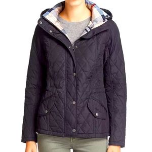 Barbour quilted jacket with hood - navy/plaid